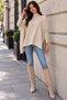 Women's Beige Oversize Slit Knitwear Poncho Sweater - 4
