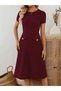 Women's Short Sleeve Crew Neck Midi Imported Crepe Dress with Pocket Detail - 5
