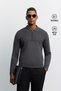 Men's Anthracite Polo Collar Zippered Easy-Ironing Anti-Wrinkle Regular Fit Knitwear Sweater A62Y5010