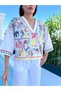 V-Neck Embroidered White Shirt - 3