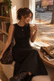 Women's Black Button Detailed Crew Neck Knitwear Vest and Long Skirt Two-Piece Set - 5