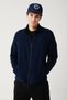 Men's Navy Blue Basic Mock Neck Fleece Cardigan E001069