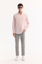 Men's Light Pink Buttoned Collar 100% Cotton Linen Textured Comfort Fit Shirt E002141 - 6