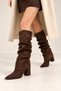 Women's Bitter Brown Suede Drawstring Detachable Boots - 2