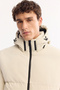 Men's Ecru Hooded Velvet Detailed Windproof Comfort Fit Puffer Coat A52Y6054 - 2