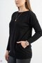 Women's Black Crew Neck Side Pocket Lycra Stretchy Soft Textured Knit Blouse