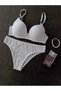White Bra Set with Striped Pattern Support