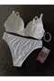 White Bra Set with Striped Pattern Support - 4
