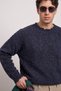Men's Oversize Textured Dirty Collar Sweater Navy Blue - 4