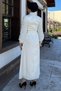 Women's Satin Evening Dress with Rose Figures on the Sleeves and Waist Belt - 4