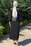 Women's Satin Evening Dress with Rose Figures on the Sleeves and Waist Belt - 4