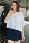 Women's Single Pocket Stripe Patterned Oversize Shirt - 2
