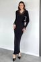 Women's V-Neck Lace Detailed Lycra Gathered Dress - 5