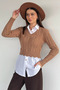 Women's Shirt with Garnished Knit Detail and Knitwear Blouse (Suitable for S-M-L Sizes)