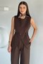 Women's Elastic Pants and Gold Detailed Vest Double Set - 3