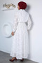 Polo Collar Elastic Waist Belt Detailed Hijab Dress - 5