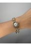 Pearl Detailed Oval Dial Vintage Women's Wristwatch - Gold Color - White Dial