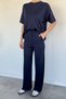 Women's Crew Neck T-Shirt and Elastic Waist Palazzo Pants Two-Piece Set - 2