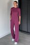 Women's Crew Neck Ribbed T-Shirt and Elastic Waist Pants Two-Piece Set