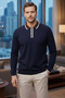 Men's Polo Collar Half Buttoned Color-Blocked Knit Sweater