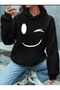 Smiley Emoji Printed Hooded Sweatshirt