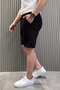 Men's Elastic Waist Self-Patterned Shorts with Pockets - 2