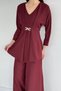 Women's V-Neck Gold Buckle Blouse Elastic Waist Palazzo Trousers Two-Piece Set - 4