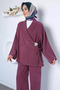 Front-Tie Buckle Jacket and Pants Hijab Double Set - 2