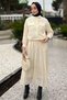 Women's Tassel Detailed Pearl Buttoned Scalloped Hijab Shirt Skirt Double Set
