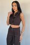 Women's Waist Belted Jean Denim Trousers Vest Two-Piece Set - 2