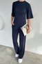 Women's Crew Neck Ribbed T-Shirt and Elastic Waist Pants Two-Piece Set
