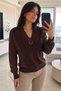 Gülseli Women's V-Neck Gold Buckle Detailed Garnished Blouse - 2