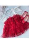 Cotton Fabric Red Tutu Skirt with Elastic Waist Girl's Holiday Outfit - 4