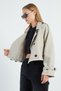 Double-Breasted Collar Double-Pocket Crop Trench Coat - 5
