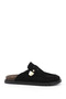 Women's Black Suede Buckle Slippers