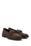 Women's Brown Antique Buckle Genuine Leather Loafer Shoes - 3