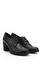 Women's Black Lace-Up Medium Thick Heeled Genuine Leather Oxford Shoes - 5