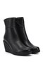 Women's Black Floater Zippered Wedge Heeled Genuine Leather Boots - 5