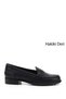Navy Blue Antique Gön Genuine Leather Round Toe Short Heeled Loafer Women's Casual Shoes 24138