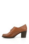 Tan Antique Gön Genuine Leather Round Toe Thick Heeled Rubber Sole Lace Up Women's Shoes 24071 - 5