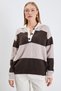 Striped Half Button Polo Neck Knitwear Sweater - 2