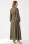 Voile Button Detailed Pleated Dress 5007 - Dark Khaki - 4