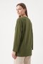 Lace-Up Combed Cotton Blouse 13071 - Dark Green - 5