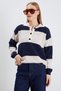 Striped Half Button Polo Neck Knitwear Sweater - 2