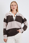 Striped Half Button Polo Neck Knitwear Sweater