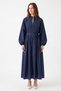 Voile Button Detailed Pleated Dress 5007 - Dark Blue - 3