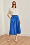 Women's Cobalt Blue Pocket Elastic Waist Midi Woven Bell Skirt Etk- 19000271 - 4