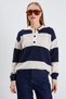 Striped Half Button Polo Neck Knitwear Sweater