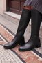 Black Genuine Leather Women's Short Heeled Boots with Zipper and Elastic Back - 4