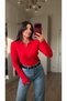 Red padded buttoned front soft sweater